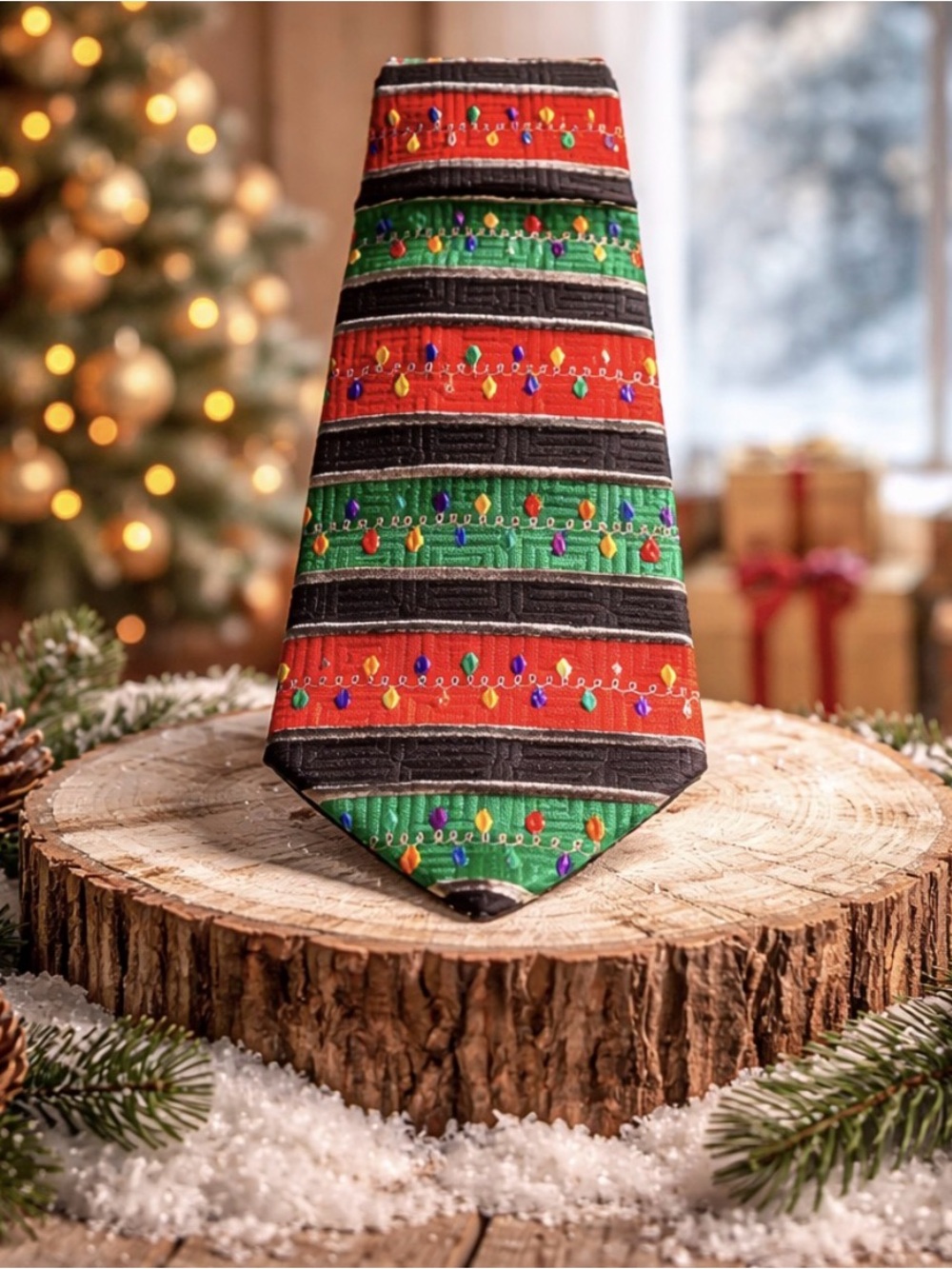 Christmas At Nick’s Tie Shop Red Green Yellow White Blue party neckTie